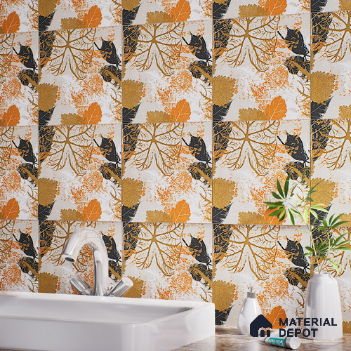 Floral Wall Tile TL 07248 B Plana 8002 GLM (Gold) 1 ft x 1 ft Ceramic Matte Finish - 9 mm | 2 mm Spacer is Mandatory | Please Expect a Slight Variation of Pattern
